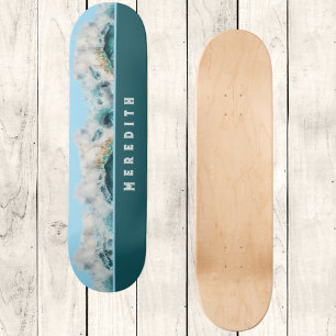 Gek Cresting Blue Green Beach Waves met naam Persoonlijk Skateboard
