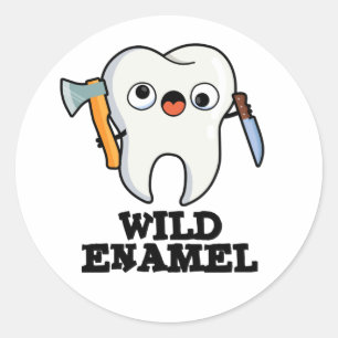 Gek Emaille Grappig Wild Dier Tand Grappenmakerij Ronde Sticker