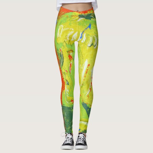 Gek geel sinaasappel rood groen dans leggings (Voorkant)