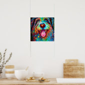 Gek Gelukkig Bearded Collie Dog Art Portret Poster (Keuken)