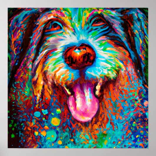 Gek Gelukkig Bearded Collie Dog Art Portret Poster (Voorkant)