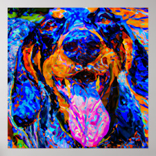 Gek Gelukkig Bluetick Coonhound Hond Art Portret Poster
