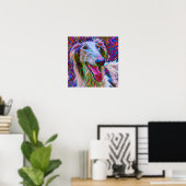 Gek Gelukkig Borzoi Hond Kunst Portret Poster (Thuiskantoor)