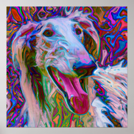 Gek Gelukkig Borzoi Hond Kunst Portret Poster