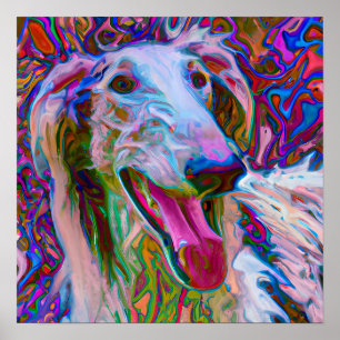 Gek Gelukkig Borzoi Hond Kunst Portret Poster