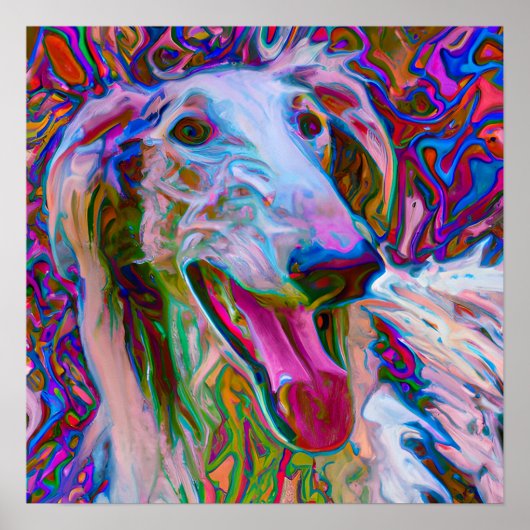 Gek Gelukkig Borzoi Hond Kunst Portret Poster (Voorkant)