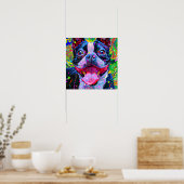 Gek Gelukkig Boston Terrier Hond 2 Kunst Portret Poster (Keuken)