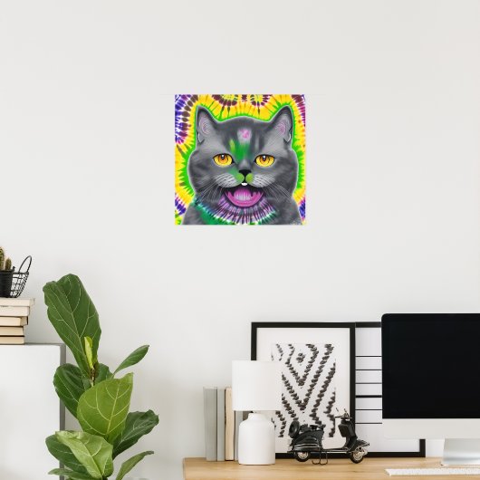 Gek Gelukkig Chartreux Kat Portret Kunst Poster (Thuiskantoor)