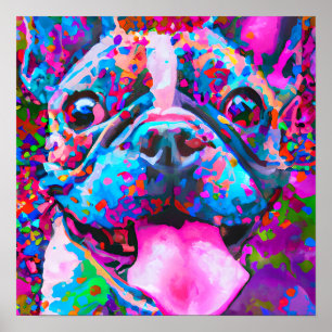 Gek Gelukkig Frans Bulldog Hond Art Portret Poster