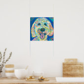Gek Gelukkig Goldendoodle Hond Kunst Portret Poster (Keuken)