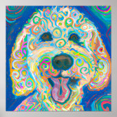 Gek Gelukkig Goldendoodle Hond Kunst Portret Poster (Voorkant)