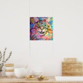 Gek Gelukkig Maine Coon Kat Portret Kunst Poster (Keuken)
