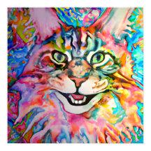Gek Gelukkig Maine Coon Kat Portret Kunst