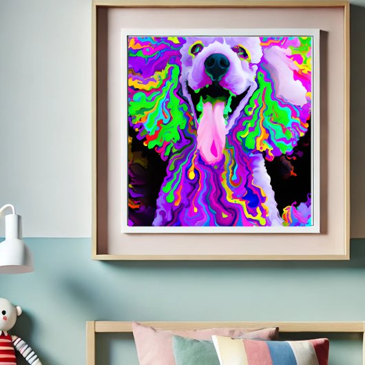 Gek Gelukkig Poodle Dog Art Portret Poster
