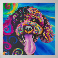 Gek Gelukkig Portugees Water Hond Portret Kunst