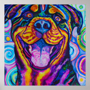 Gek Gelukkig Rottweiler Hond Portret Kunst Poster