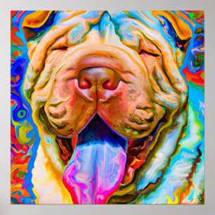 Gek Gelukkig Shar-Pei Hond Kunst Portret Poster