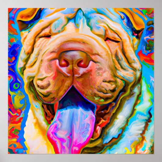 Gek Gelukkig Shar-Pei Hond Kunst Portret Poster (Voorkant)