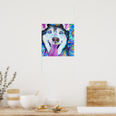 Gek Gelukkig Siberisch Husky Hond Portret Kunst Poster (Keuken)