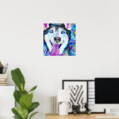 Gek Gelukkig Siberisch Husky Hond Portret Kunst Poster (Thuiskantoor)