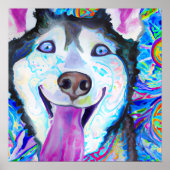 Gek Gelukkig Siberisch Husky Hond Portret Kunst Poster (Voorkant)