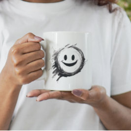 Gek gelukkig smiley gezicht zwart en wit koffiemok