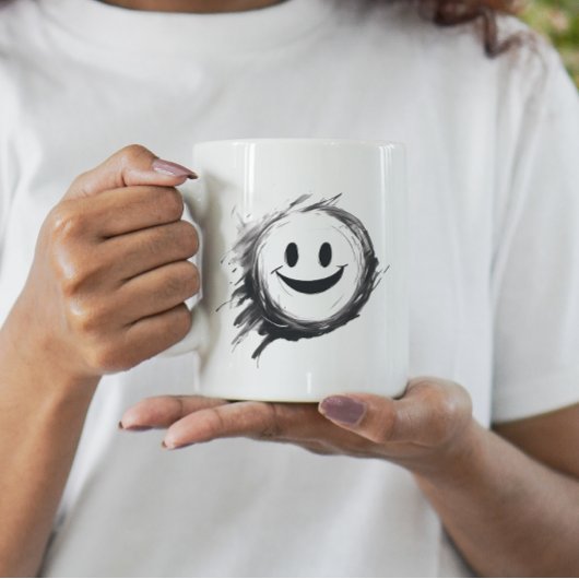 Gek gelukkig smiley gezicht zwart en wit koffiemok
