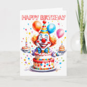 Gek Gelukkig Verjaardagsfeestje Clown Kaart (Voorkant)