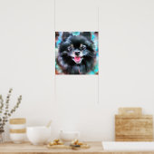 Gek Gelukkig Zwart Pommerse Hond Portret Kunst Poster (Keuken)