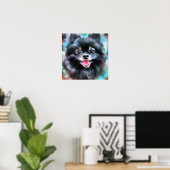 Gek Gelukkig Zwart Pommerse Hond Portret Kunst Poster (Thuiskantoor)