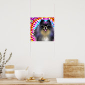 Gek Gelukkig Zwart Pommerse Hond Tie Dye Art Poster (Keuken)