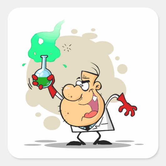 gek gestoorde wetenschapper cartoon vierkante sticker (Voorkant)