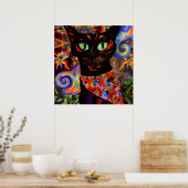 Gek Halloween Zwart Kat Portret Kunst Poster (Keuken)