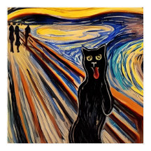 Gek Halloween Zwart Kat "Schreeuw" Portret Kunst