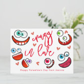 Gek in liefde grappig gek gezichten Valentijnsdag Feestdagenkaart (Staand voorkant)