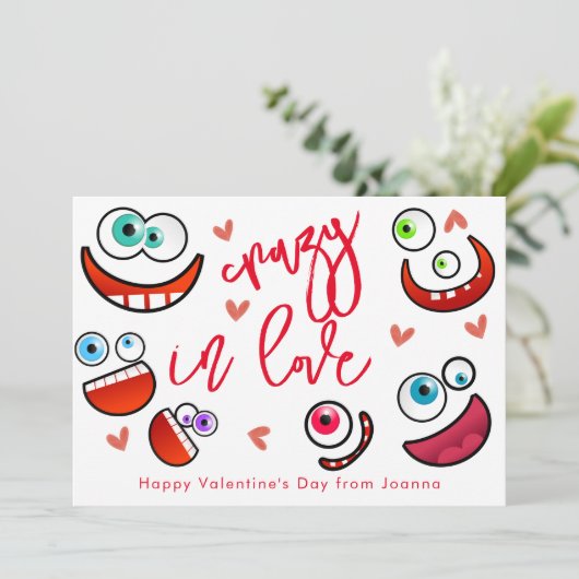 Gek in liefde grappig gek gezichten Valentijnsdag Feestdagenkaart (Staand voorkant)