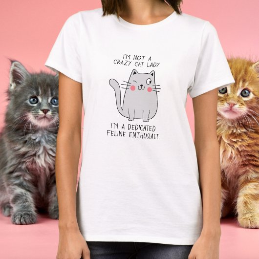 Gek Kat Lady Leuk Knipperen Grijs Kat Minimaal T-shirt
