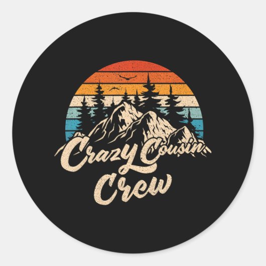 Gek neef Crew Camping Outdoor Zonsondergang Zomer Ronde Sticker (Voorkant)