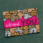 Gek op jou Roze Dierenprint Harten Valentijnsdag Feestdagenkaart