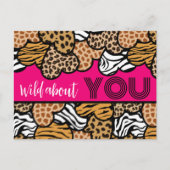 Gek op jou Roze Dierenprint Harten Valentijnsdag Feestdagenkaart (Voorkant)