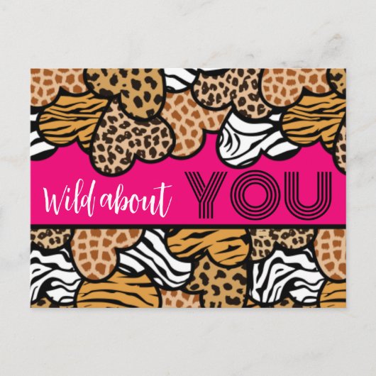 Gek op jou Roze Dierenprint Harten Valentijnsdag Feestdagenkaart (Voorkant)