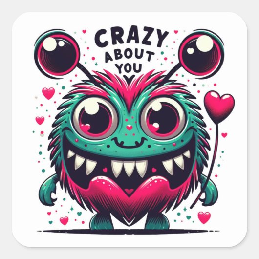 Gek op jou Valentijn Gekke Monster Vierkante Sticker (Voorkant)