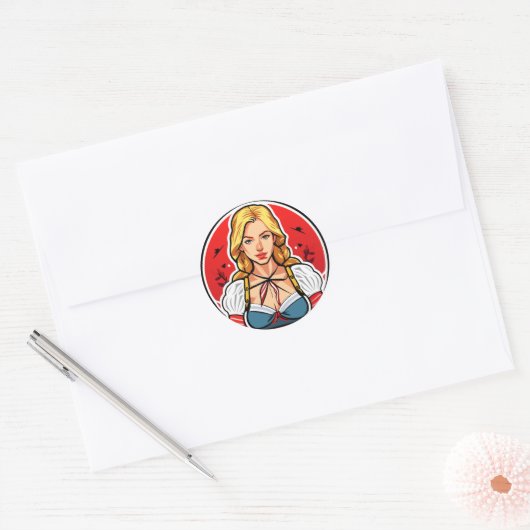Gek pinup meisje Classic ronde Stickers (Envelop)