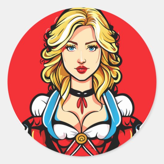 Gek pinup meisje ronde sticker (Voorkant)