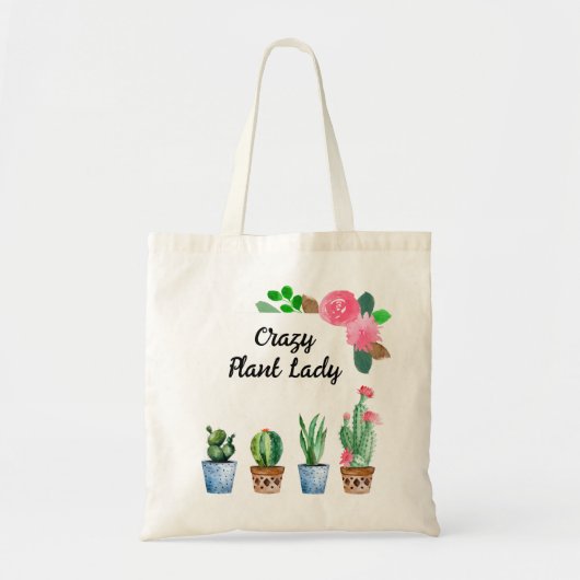 Gek Plant Lady Boho Waterverf Potted Cactus Tote Bag (Voorkant)