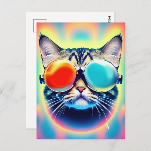 Gek Psychedelic Psychonaut Kitty Cat Briefkaart (Voorkant / Achterkant)