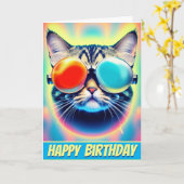 Gek Psychedelic Psychonaut Kitty Cat Kaart (Gele Bloem)