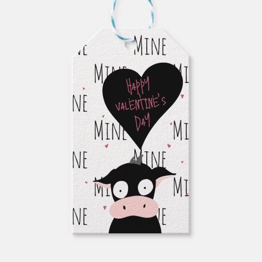 Gek Schattige Koe Pun Happy Valentijnsdag "Mine" Cadeaulabel (Voorkant)