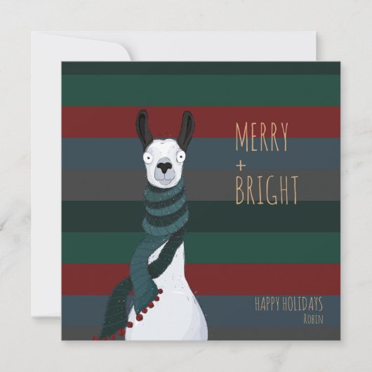 Gek Schattige "Merry + Bright" Llama Feestdagenkaart (Voorkant)