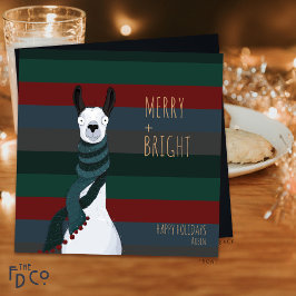 Gek Schattige "Merry + Bright" Llama Feestdagenkaart